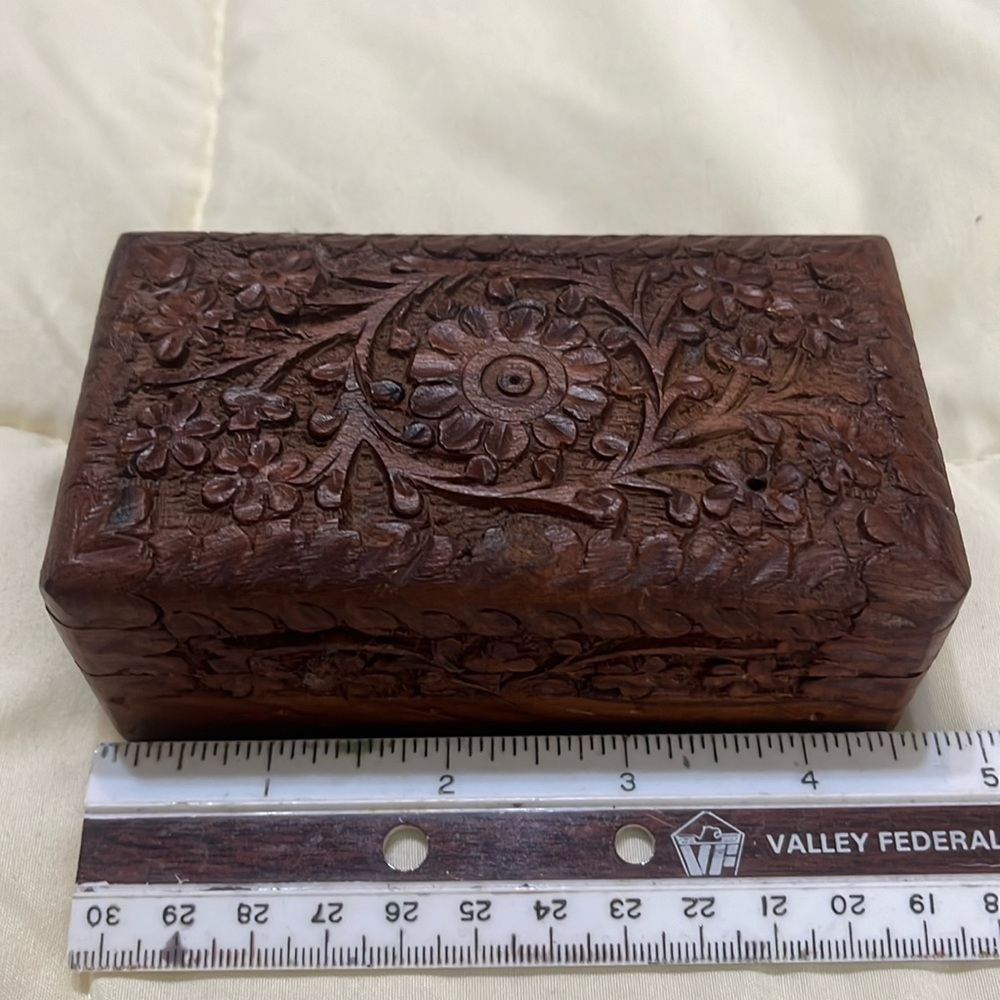 Floral Rosewood Trinket Box, Made in India see pictures for size, $$ negotiable
